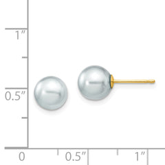 14K Yellow Gold 7-8mm Round Grey Saltwater Akoya Cultured Pearl Stud Post Earrings