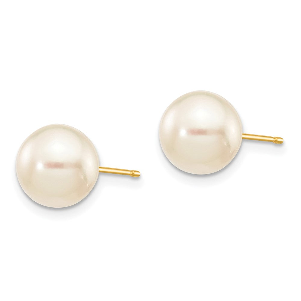 14K Yellow Gold 8-9mm Round White Saltwater Akoya Cultured Pearl Stud Post Earrings