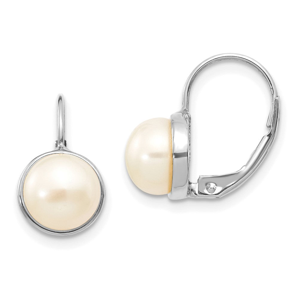14K White Gold 6-7mm Button FWC Pearl Leverback Earrings