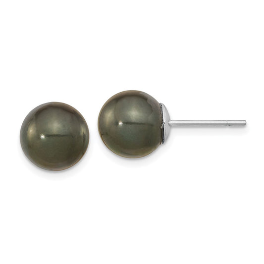 14K White Gold 10-11mm Black Round Saltwater Cultured Tahitian Pearl Post Earrings