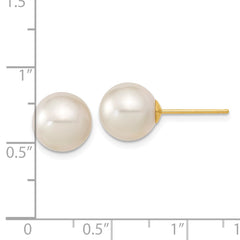 14K Yellow Gold 9-10mm White Round Saltwater Cultured South Sea Pearl Post Earrings