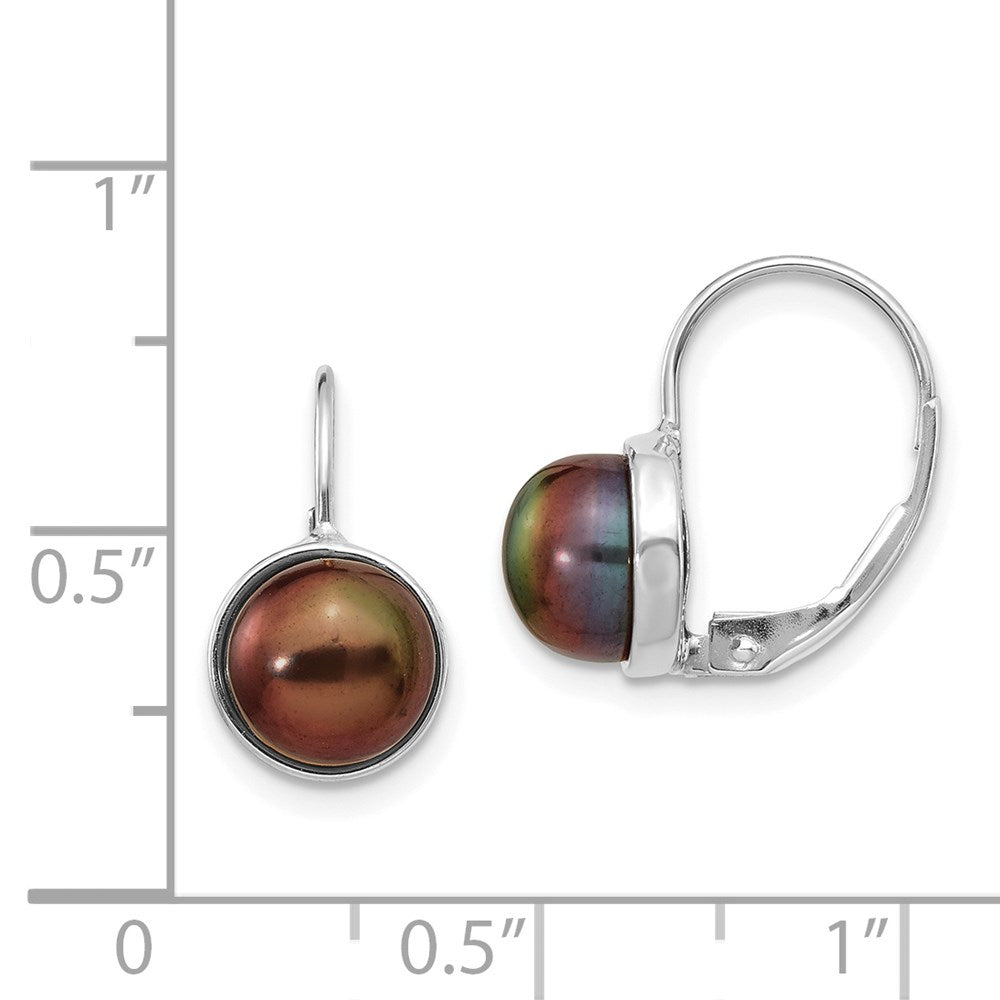 14K White Gold 6-7mm Black Button FWC Pearl Leverback Earrings