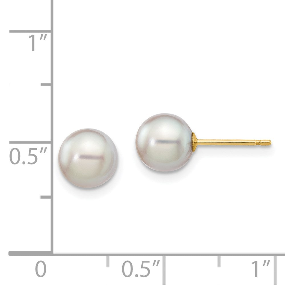 14K Yellow Gold 6-7mm Round Grey Saltwater Akoya Cultured Pearl Stud Post Earrings