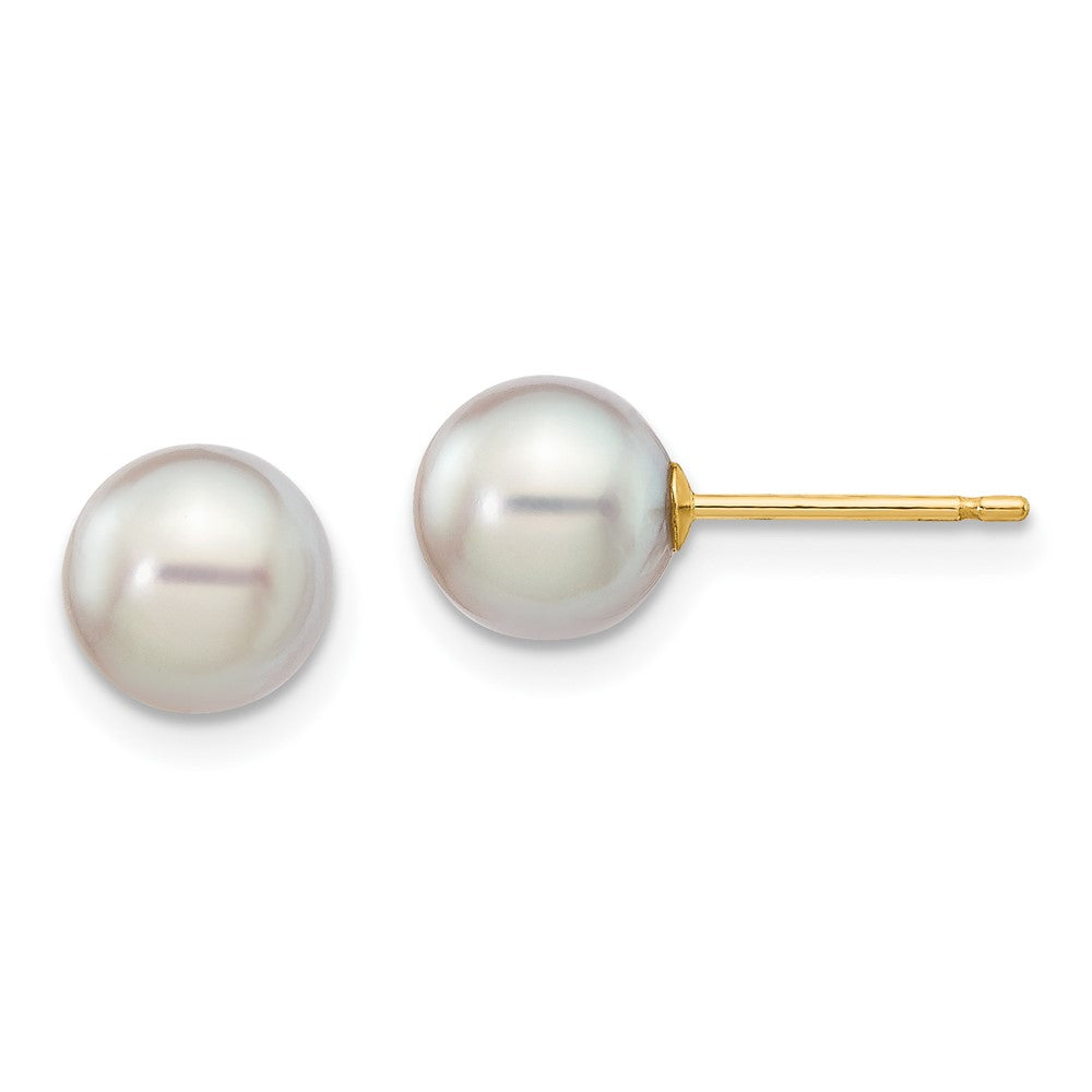 14K Yellow Gold 6-7mm Round Grey Saltwater Akoya Cultured Pearl Stud Post Earrings