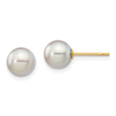 14K Yellow Gold 6-7mm Round Grey Saltwater Akoya Cultured Pearl Stud Post Earrings