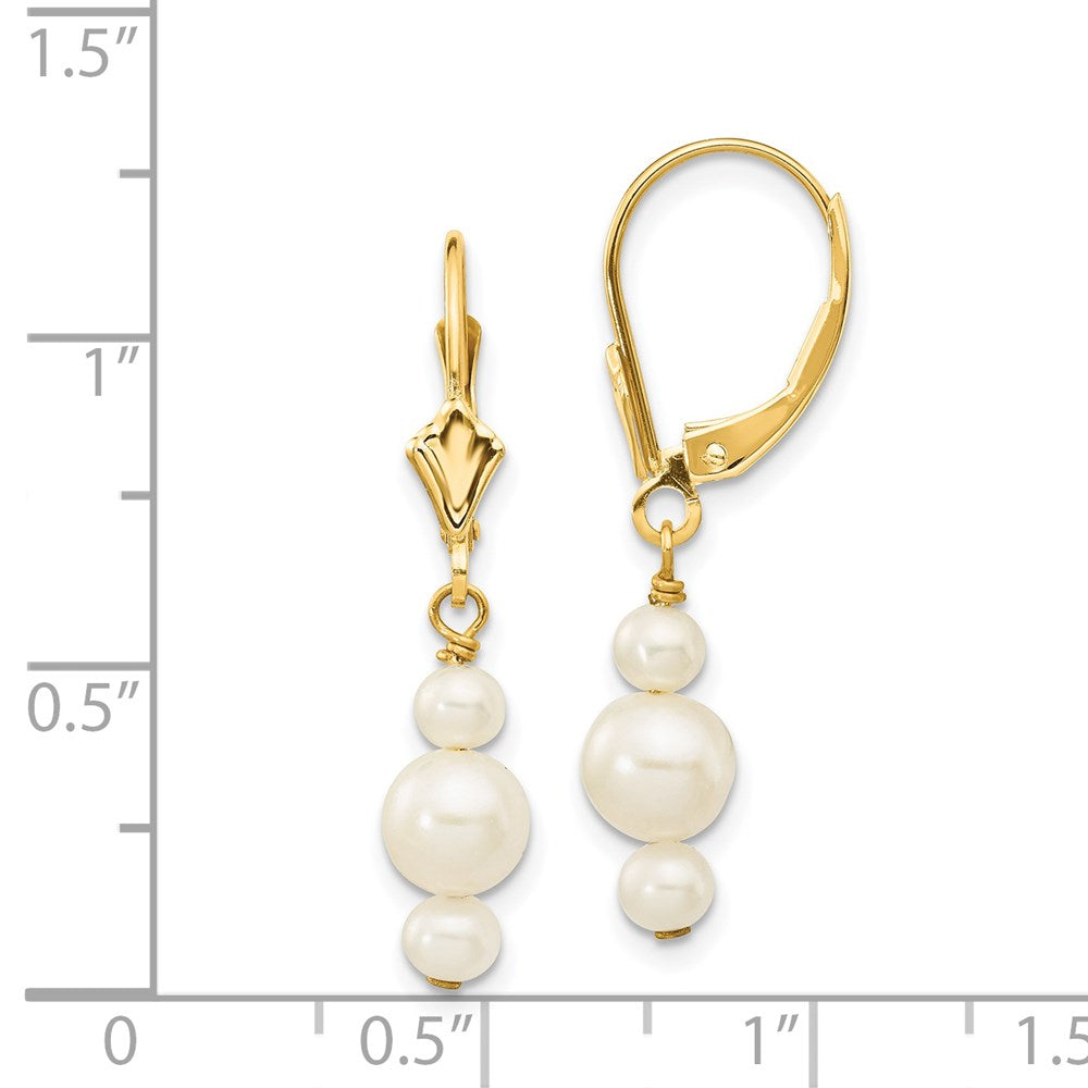 14K Yellow Gold 3-3.5mm & 5-5.5mm Semi-Round FWC Pearl Leverback Dangle Earrings