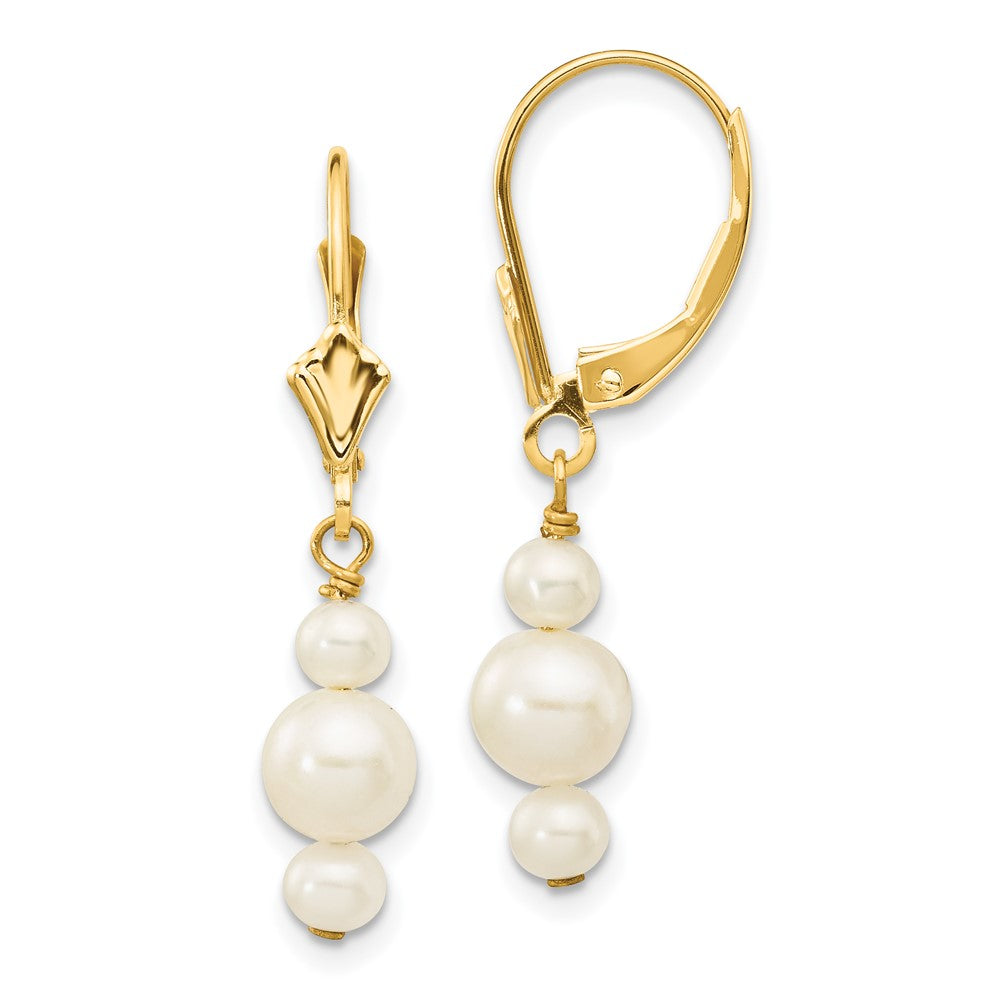 14K Yellow Gold 3-3.5mm & 5-5.5mm Semi-Round FWC Pearl Leverback Dangle Earrings