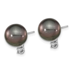 14K White Gold 9-10mm Rd Saltwater Cultured Tahitian Pearl .10ct Diamond Post Earrings