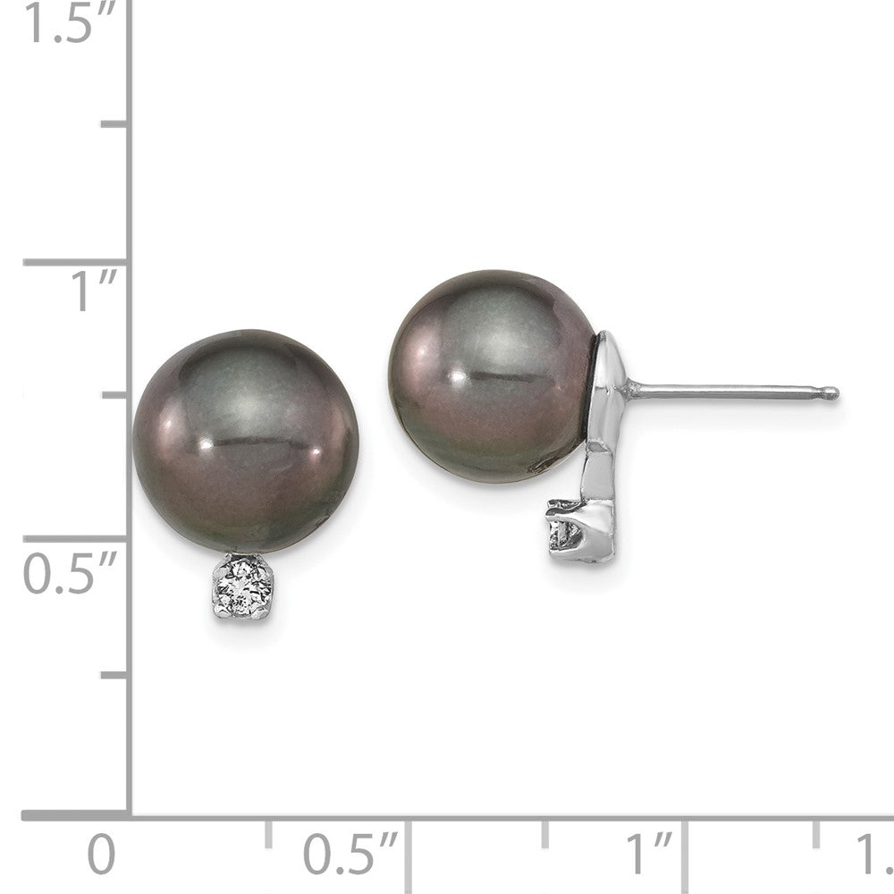 14K White Gold 9-10mm Rd Saltwater Cultured Tahitian Pearl .10ct Diamond Post Earrings