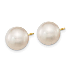 14K Yellow Gold 10-11mm White Round Saltwater Cultured South Sea Pearl Post Earrings