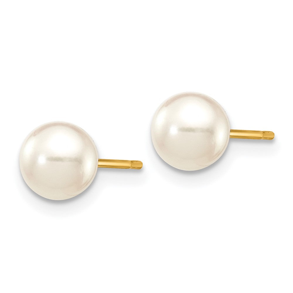 14K Yellow Gold 5-6mm Round White Saltwater Akoya Cultured Pearl Stud Post Earrings