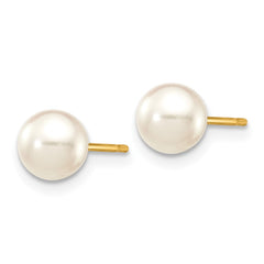14K Yellow Gold 5-6mm Round White Saltwater Akoya Cultured Pearl Stud Post Earrings