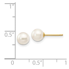 14K Yellow Gold 5-6mm Round White Saltwater Akoya Cultured Pearl Stud Post Earrings