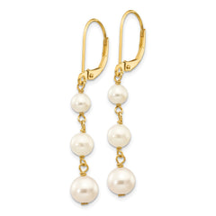 14K Yellow Gold 4-6mm White Semi-round FWC Pearl Gaduated Leverback Earrings