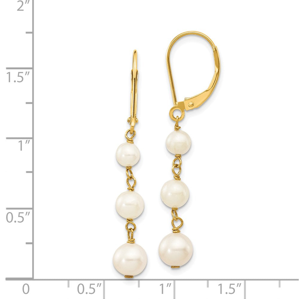 14K Yellow Gold 4-6mm White Semi-round FWC Pearl Gaduated Leverback Earrings
