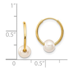14K Yellow Gold 5-6mm White Semi-round FWC Pearl Endless Hoop Earrings