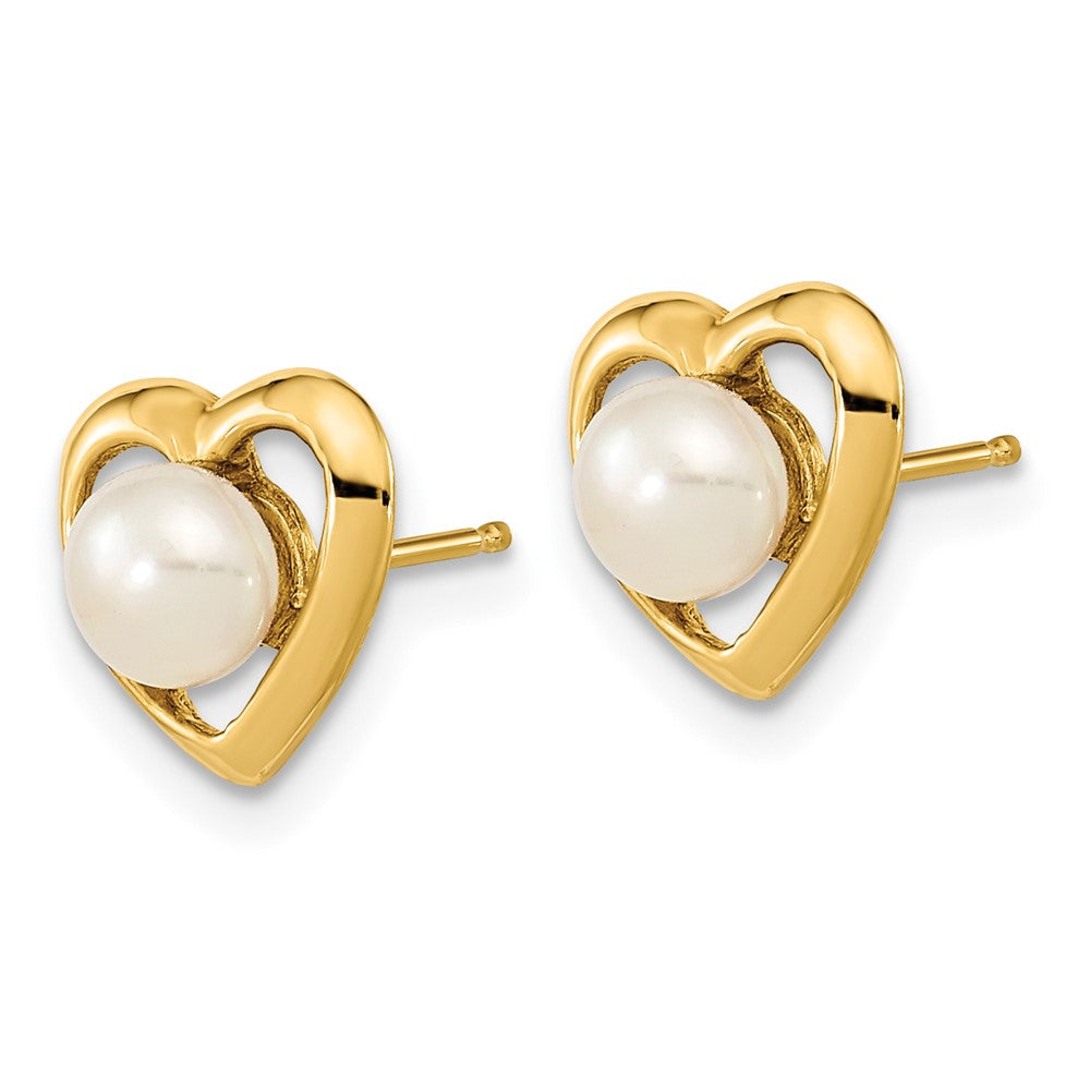 14K Yellow Gold 4-5mm White Button FWC Pearl Post Earrings