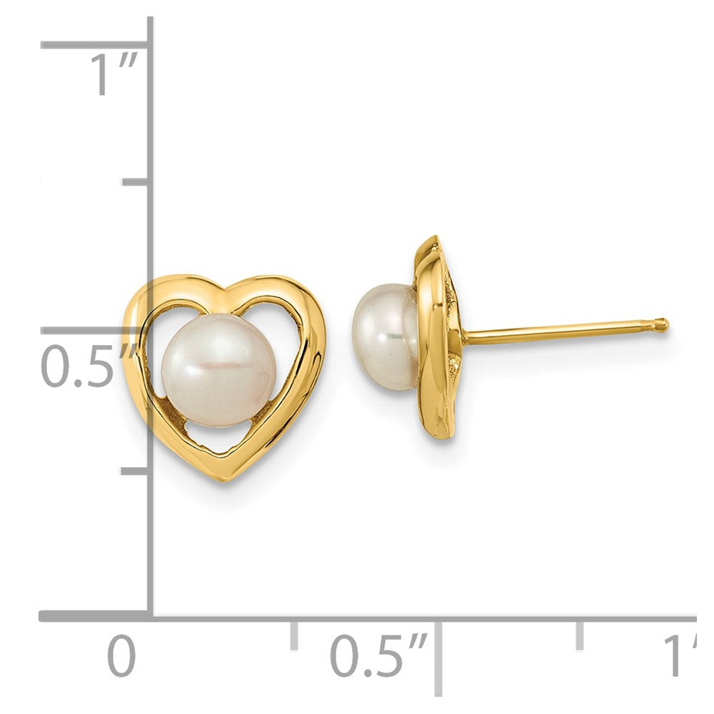14K Yellow Gold 4-5mm White Button FWC Pearl Post Earrings