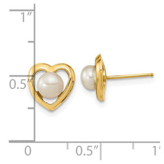 14K Yellow Gold 4-5mm White Button FWC Pearl Post Earrings