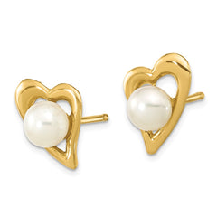 14K Yellow Gold 3-4mm White Button FWC Pearl Post Earrings
