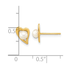 14K Yellow Gold 3-4mm White Button FWC Pearl Post Earrings