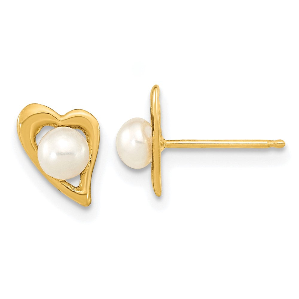 14K Yellow Gold 3-4mm White Button FWC Pearl Post Earrings