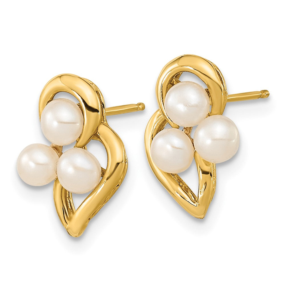 14K Yellow Gold 3-4mm White Button FWC Pearl Post Earrings