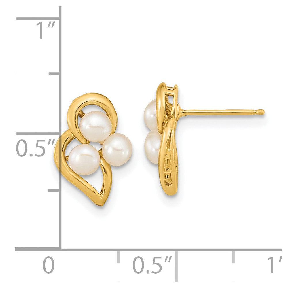 14K Yellow Gold 3-4mm White Button FWC Pearl Post Earrings