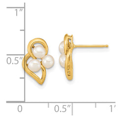 14K Yellow Gold 3-4mm White Button FWC Pearl Post Earrings