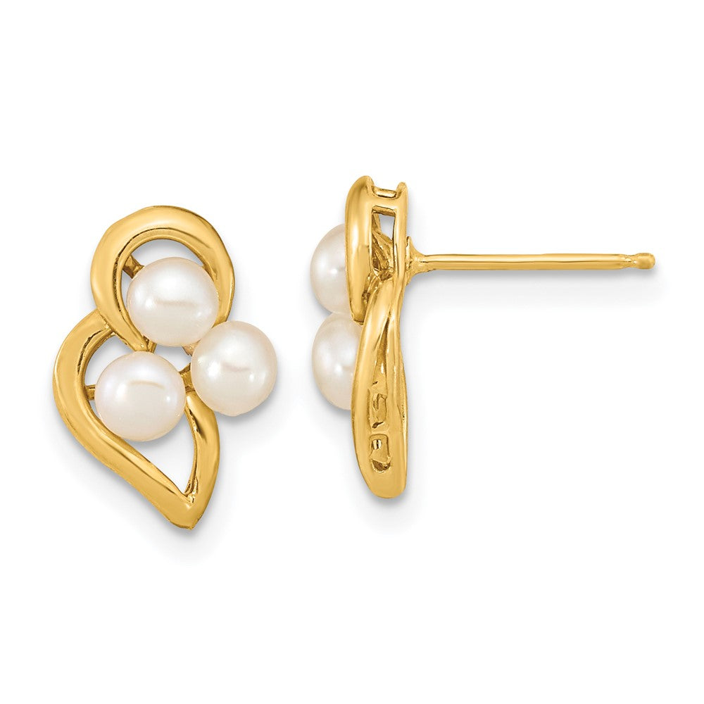 14K Yellow Gold 3-4mm White Button FWC Pearl Post Earrings