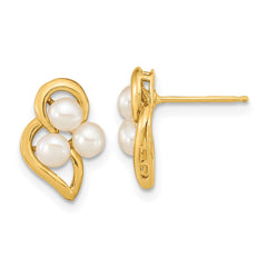 14K Yellow Gold 3-4mm White Button FWC Pearl Post Earrings