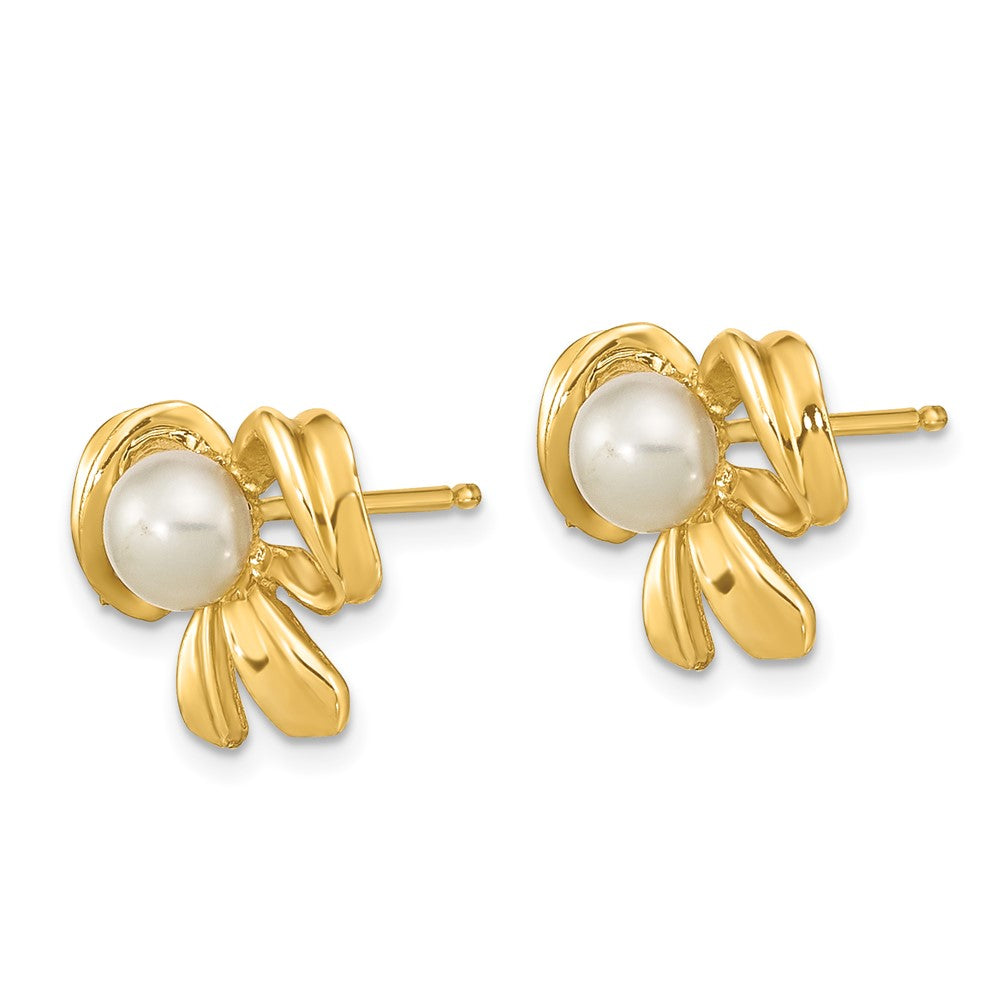 14K Yellow Gold 3-4mm White Button FWC Pearl Post Earrings