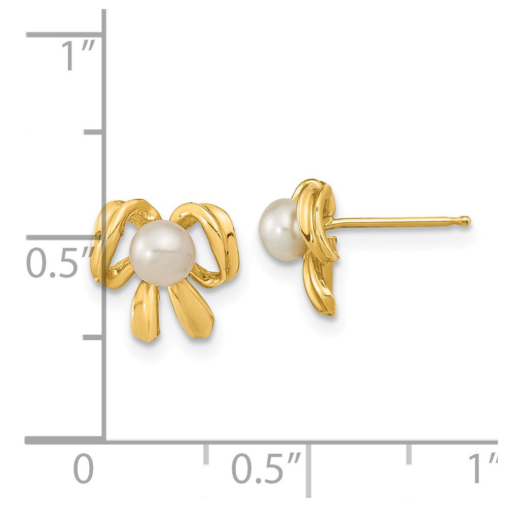 14K Yellow Gold 3-4mm White Button FWC Pearl Post Earrings