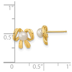14K Yellow Gold 3-4mm White Button FWC Pearl Post Earrings