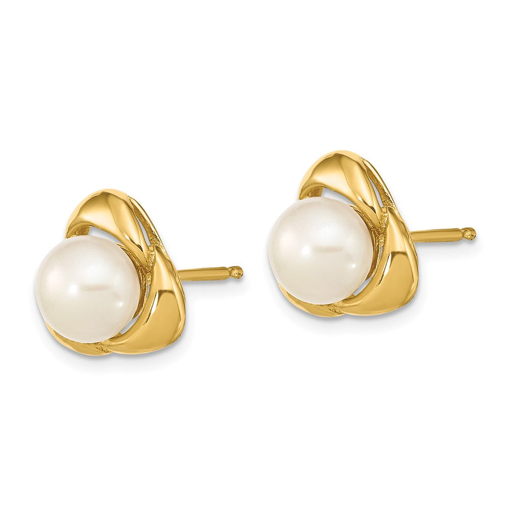 14K Yellow Gold 5-6mm White Button FWC Pearl Post Earrings