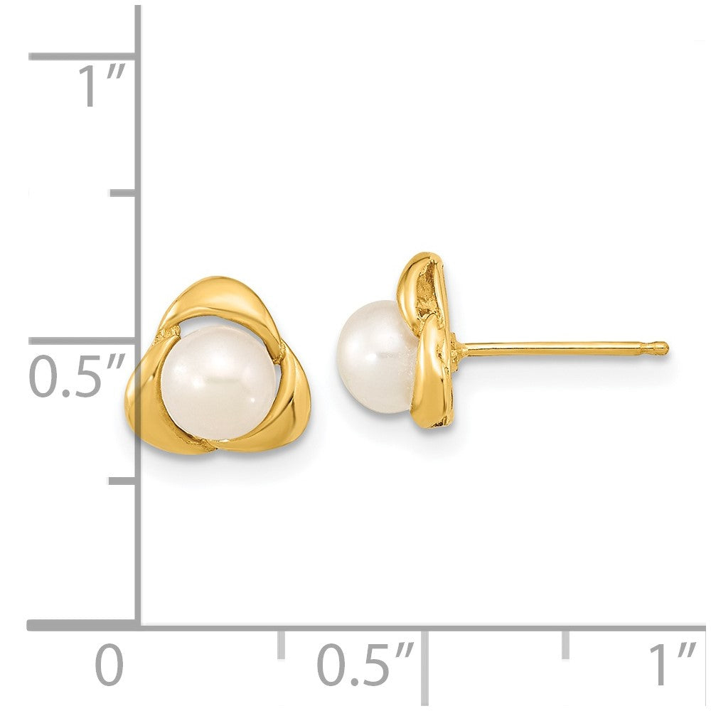 14K Yellow Gold 5-6mm White Button FWC Pearl Post Earrings