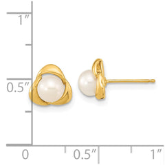 14K Yellow Gold 5-6mm White Button FWC Pearl Post Earrings