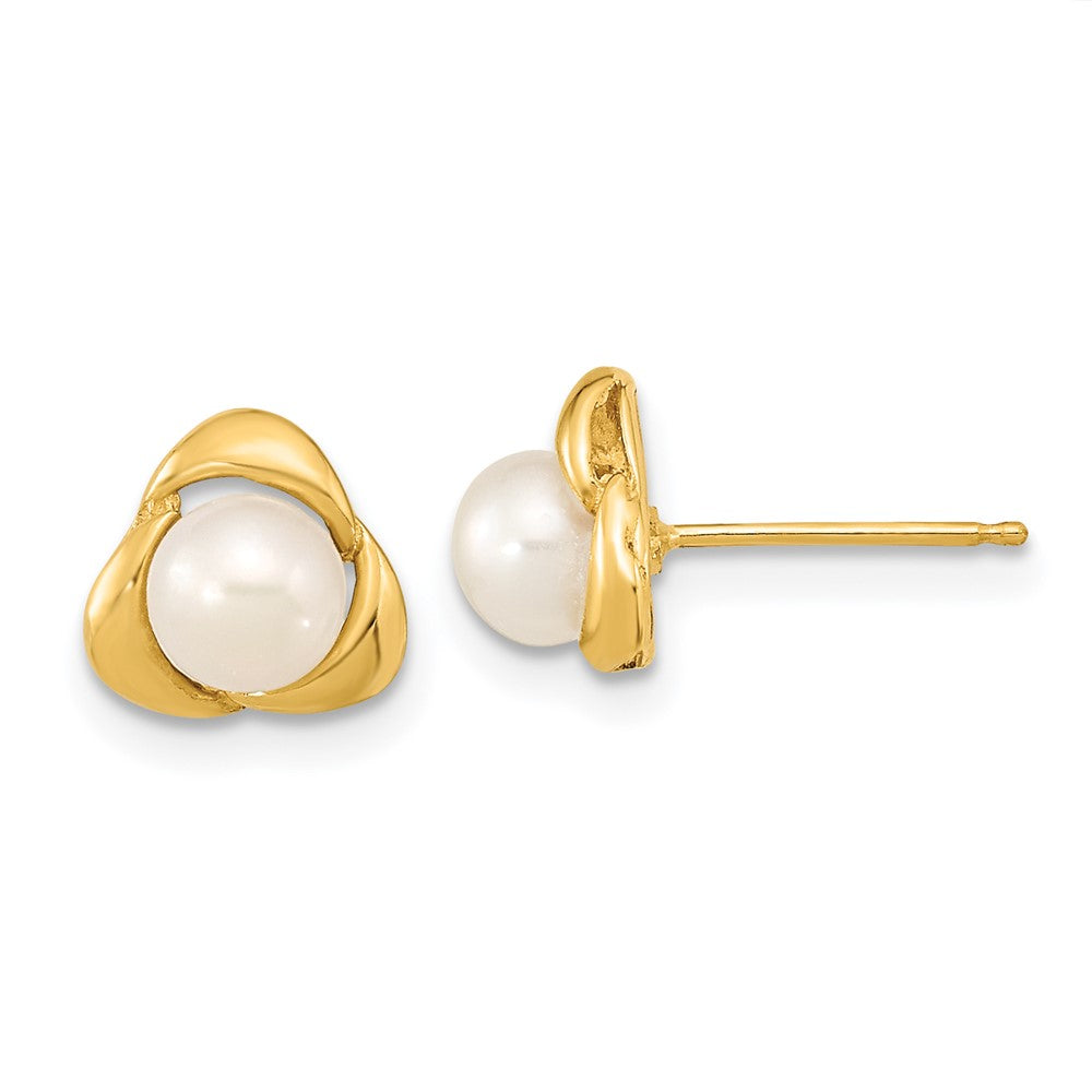 14K Yellow Gold 5-6mm White Button FWC Pearl Post Earrings