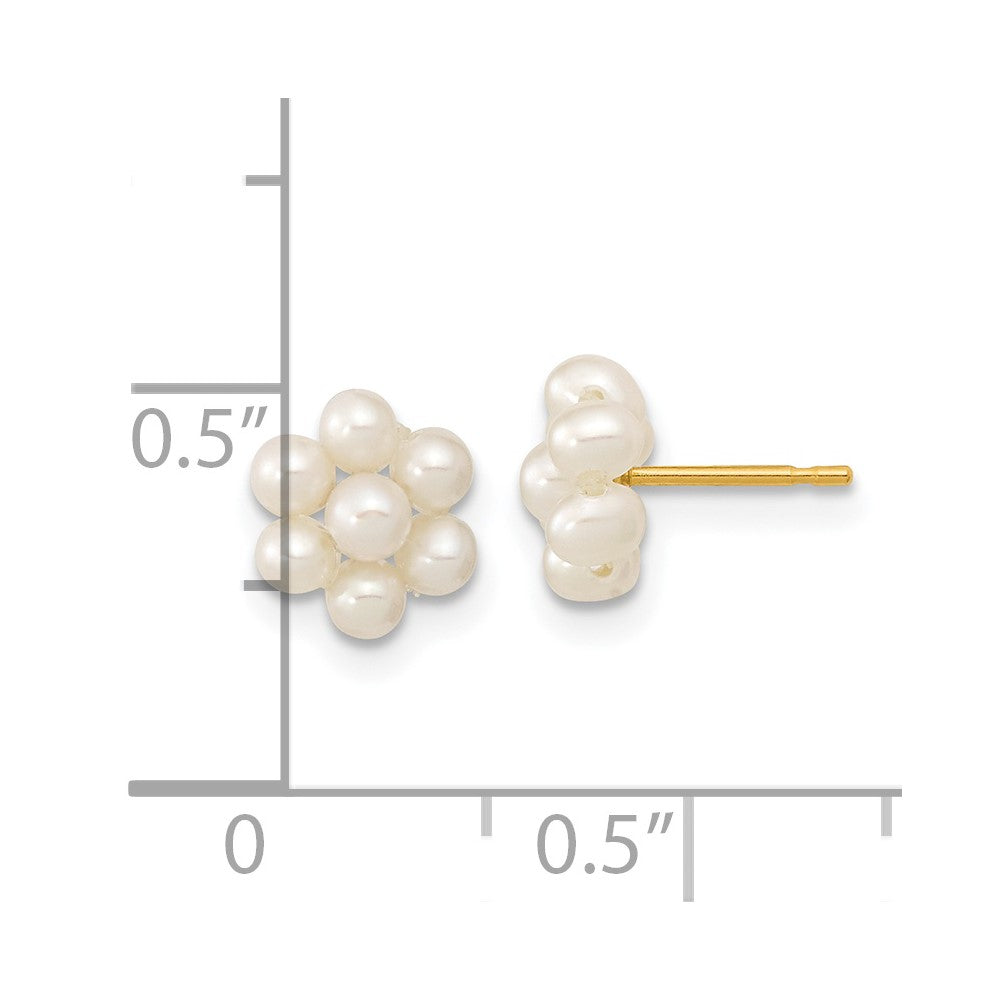 14K Yellow Gold 2-3mm White Button FWC Pearl Flower Earrings
