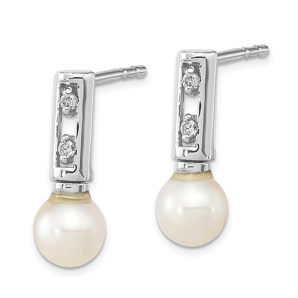14K White Gold 3-4mm White Round FWC Pearl .02ct Diamond Earrings