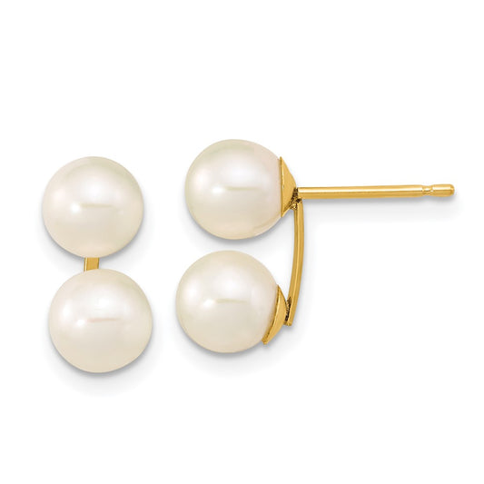 14K Yellow Gold 6-7mm White Round FWC Double Pearl Post Earrings