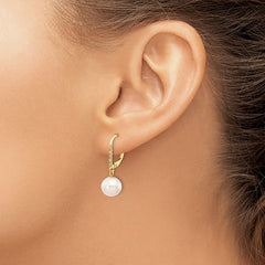 14K Yellow Gold 8-9mm White Round FWC Pearl .05ct Diamond Leverback Earrings