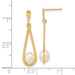 14K Yellow Gold 5-6mm White Rice FWC Pearl Dangle Post Earrings