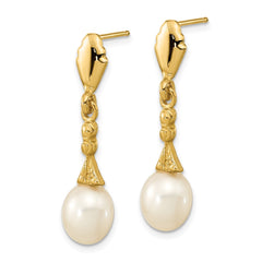 14K Yellow Gold 5-6mm White Teardrop FWC Pearl Dangle Post Earrings