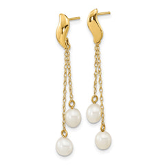14K Yellow Gold 4-5mm White Rice FWC Pearl Dangle Post Earrings