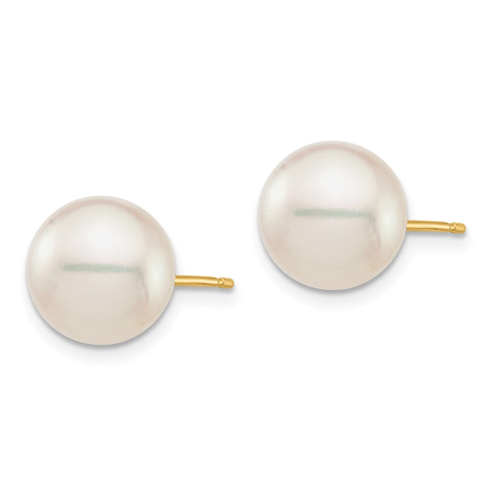 14K Yellow Gold 9-10mm White Round Saltwater Akoya Cultured Pearl Stud Post Earrings