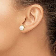 14K Yellow Gold 10-11mm White Saltwater Cultured Mabe Pearl Post Earrings