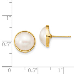 14K Yellow Gold 10-11mm White Saltwater Cultured Mabe Pearl Post Earrings
