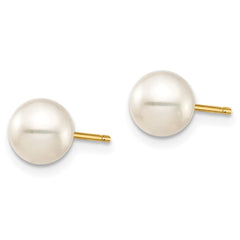 14K Yellow Gold 6-7mm White & Black Round FWC Pearl 2 pair Stud Post Earrings Set