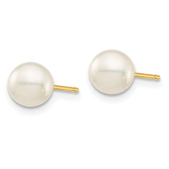 14K Yellow Gold 6-6.5mm White Grey Black Round FWC Pearl 3 pair Stud Post Earrings Set